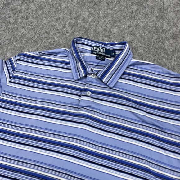 Polo Ralph Lauren Polo Shirt Mens Medium Blue Stripe Pima Cotton Golf Casual - Picture 4 of 16